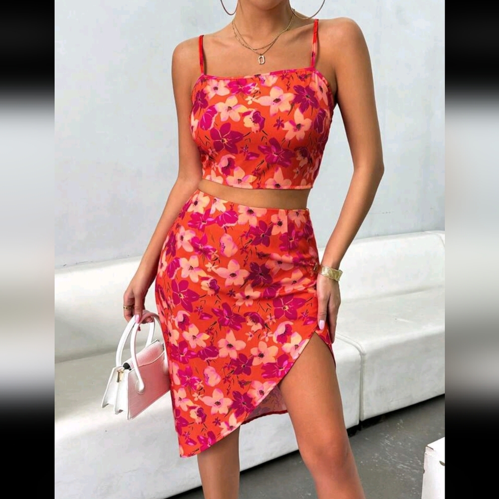 🌺 Women's Floral Pink Skirt Set 🌺